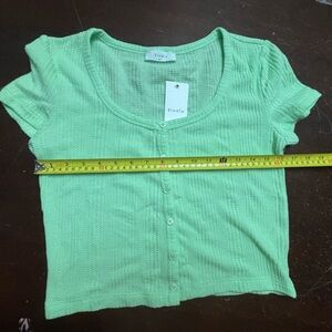 Elodie knit dainty light green button up preppy waist t shirt small beachy BNWT